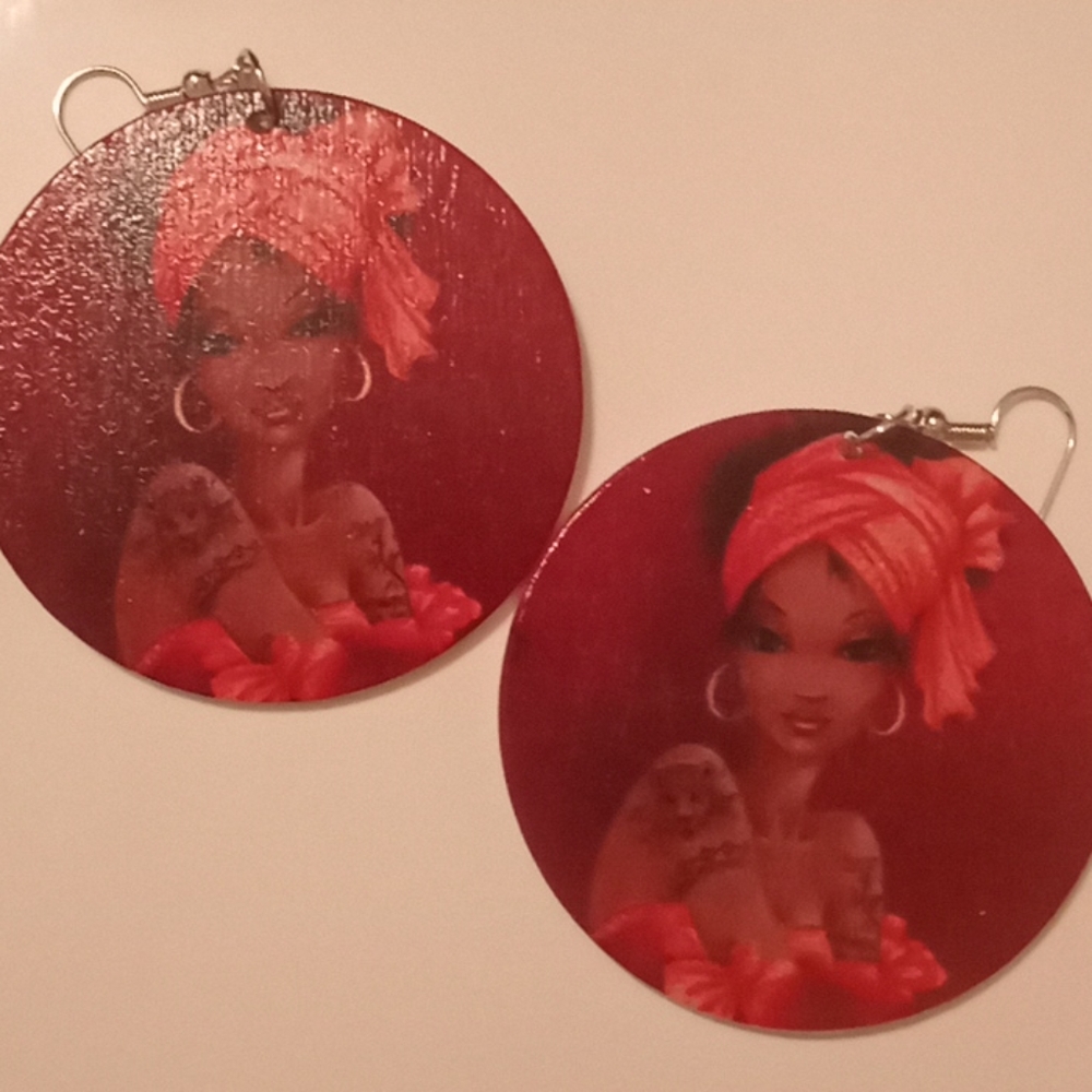 Lady in red earrings